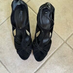 BCBGMaxAzria Black Strappy Heels with Suede Finish